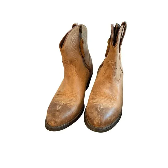 Ariat Womens Darlin Booties Size 6.5 Tan Leather Almond New West Heel Western - Picture 3 of 15